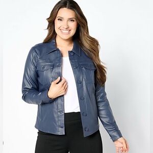 Belle by Kim Gravel Rebellious Coated Twill Cargo Jacket Navy 2X 22/24